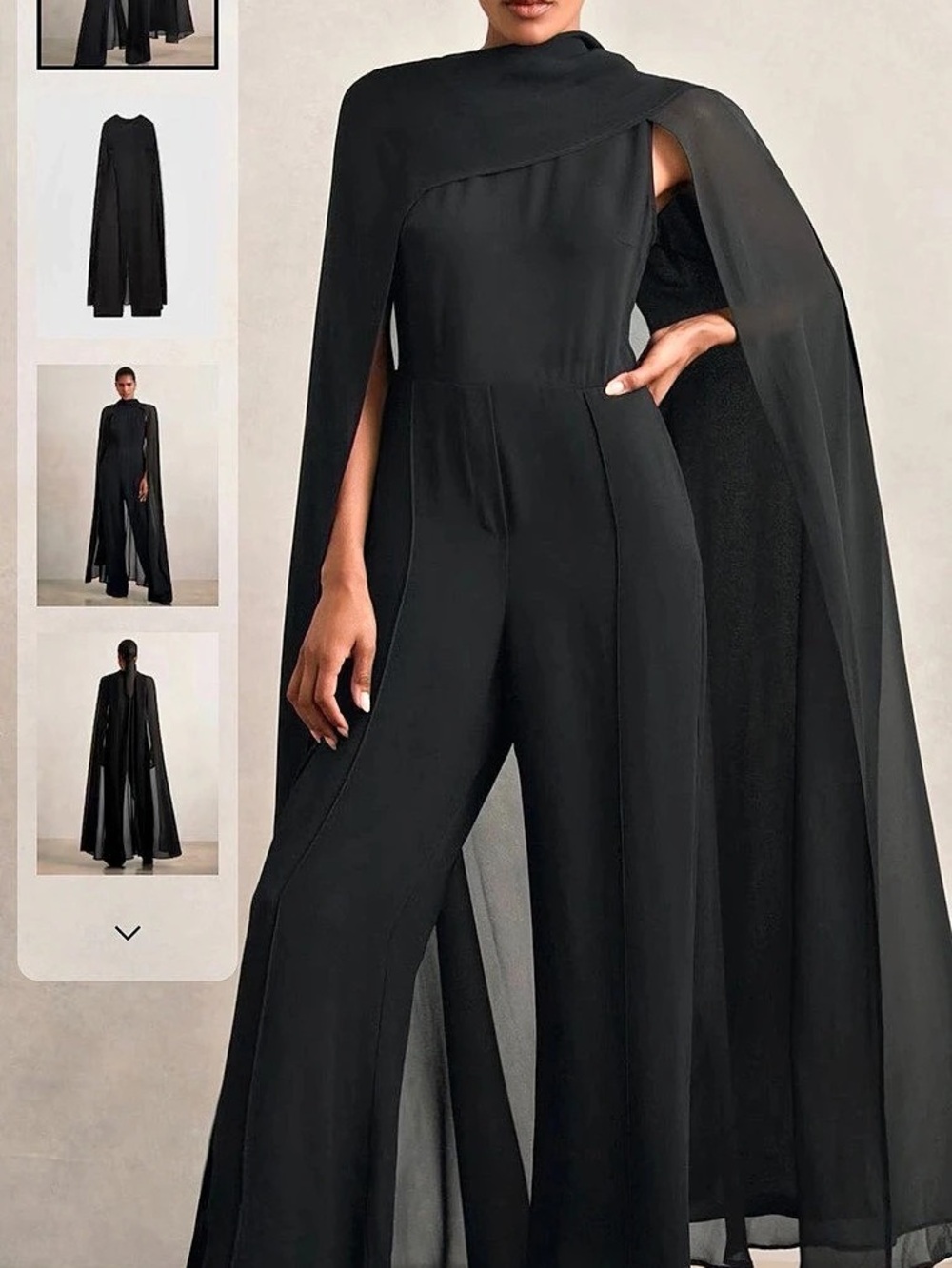 REISS Black, wide leg Cape jumpsuit Size 2 Like New